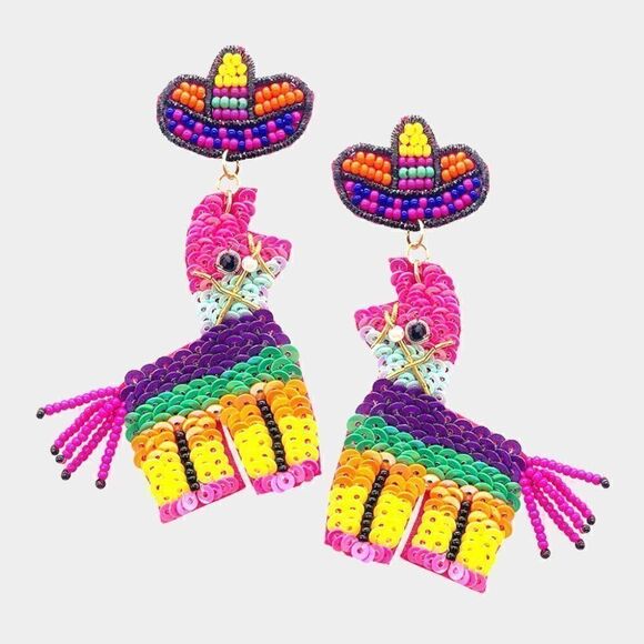 Donkey Piñata Seed Beaded Earrings - Picture 1 of 6